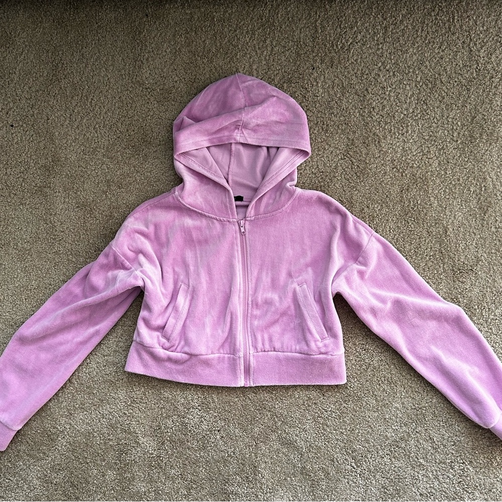 Pink Velvet Zip Up Hoodie *Forever 21*